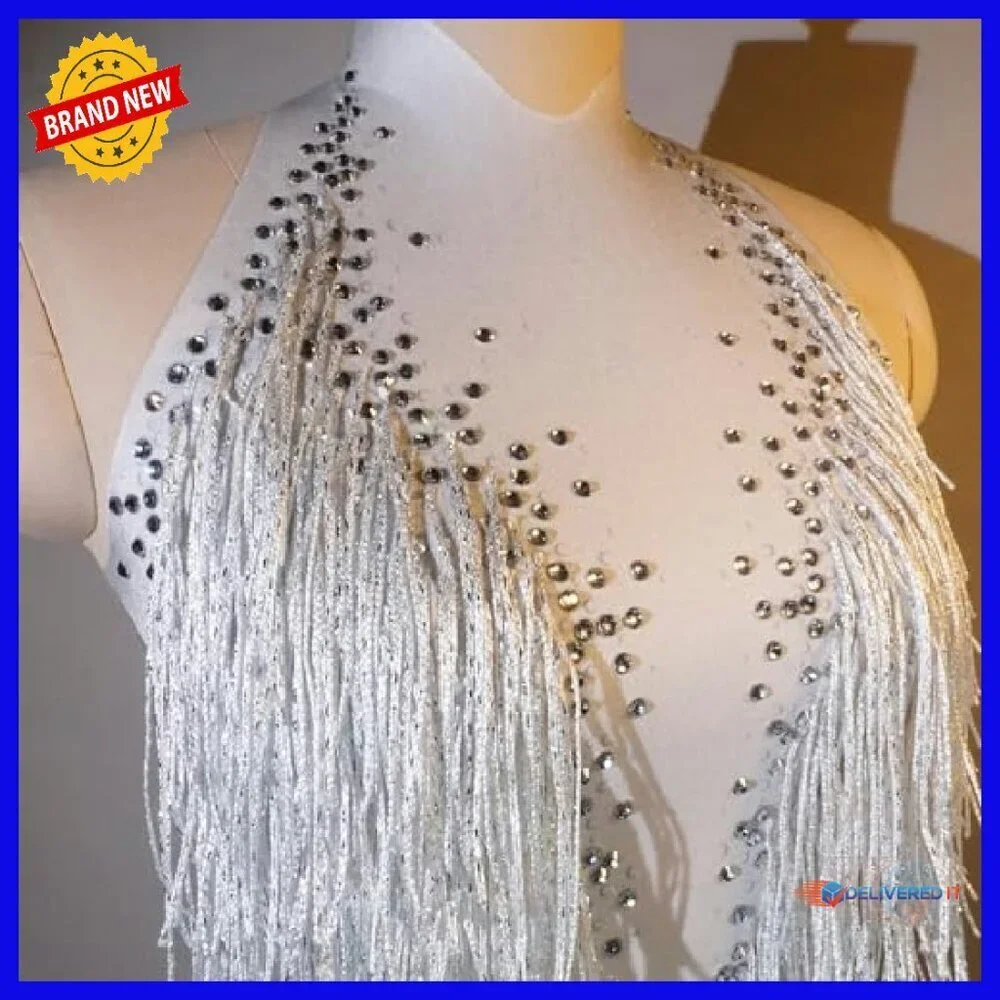 Sparkly Rhinestone Bodysuit Sleeveless Zipper Back Stretchy Dance Costume